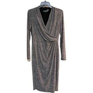 Ralph Lauren Charcoal V-Neck Long Sleeve Knit Dress
